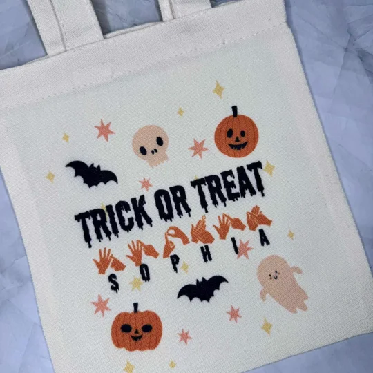 Personalised Halloween Trick or Treat Bag, BSL, Cotton Canvas