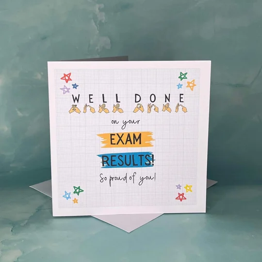 BSL well done on your exams card, British sign, fingerspelling, inclusive card, deaf culture