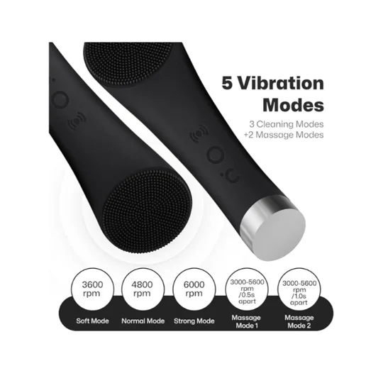 Facial Cleansing Brush, Rechargeable Silicone Face Scrubber with Heat Massage End, Vibrating Exfolia
