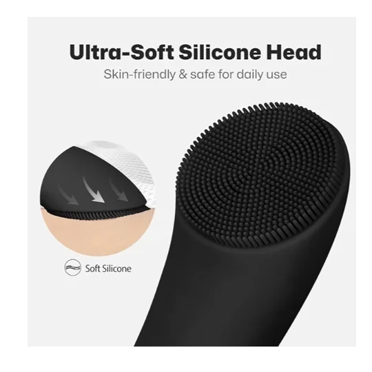 Facial Cleansing Brush, Rechargeable Silicone Face Scrubber with Heat Massage End, Vibrating Exfolia