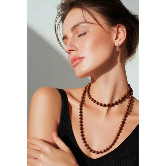 Cocoa Harmony – Μακρύ Κολιέ με Καφέ Χαολίτη / Long Brown Howlite Necklace