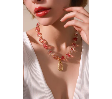 Ruby Glow – Κολιέ με Κόκκινες Χάντρες Murano
