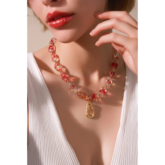 Ruby Glow – Κολιέ με Κόκκινες Χάντρες Murano