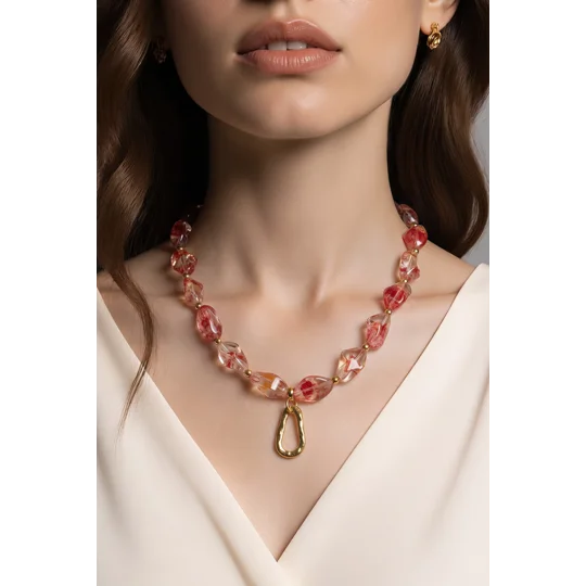 Ruby Glow – Κολιέ με Κόκκινες Χάντρες Murano