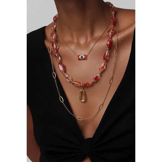 Ruby Glow – Κολιέ με Κόκκινες Χάντρες Murano