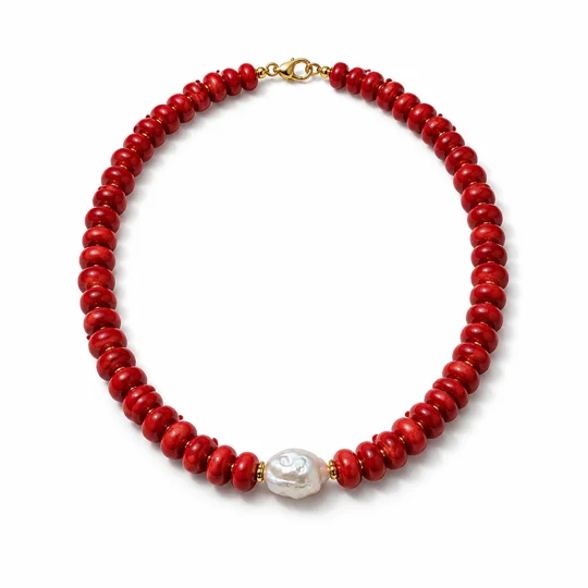 Rouge Pearl – Κόκκινο Κολιέ με Μαργαριτάρι / Red Beaded Pearl Necklace