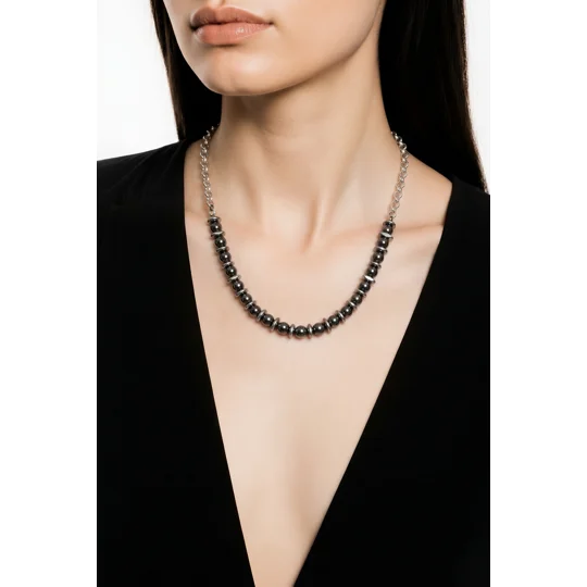 Silver Gunmetal Flow – Μακρύ Κολιέ με Αιματίτη
