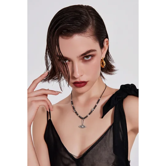 Κολιέ με Αιματίτη & Ματάκι – Hematite Evil Eye Necklace