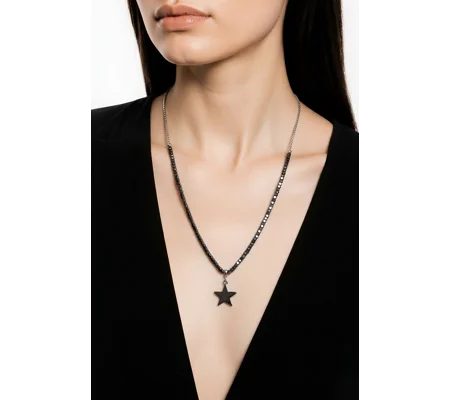 Μακρύ Κολιέ με Αιματίτη Gunmetal & Αστέρι | Long Gunmetal Hematite Star Necklace