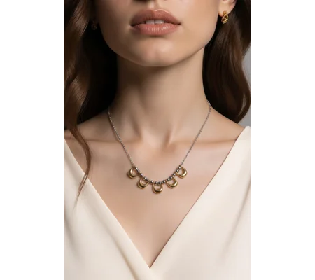 Golden Crescents – Δίχρωμο Χειροποίητο Κολιέ
