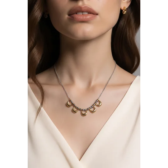Golden Crescents – Δίχρωμο Χειροποίητο Κολιέ
