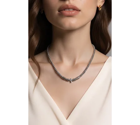 Silver Faith – Χειροποίητο Κολιέ Αιματίτη με Σταυρό