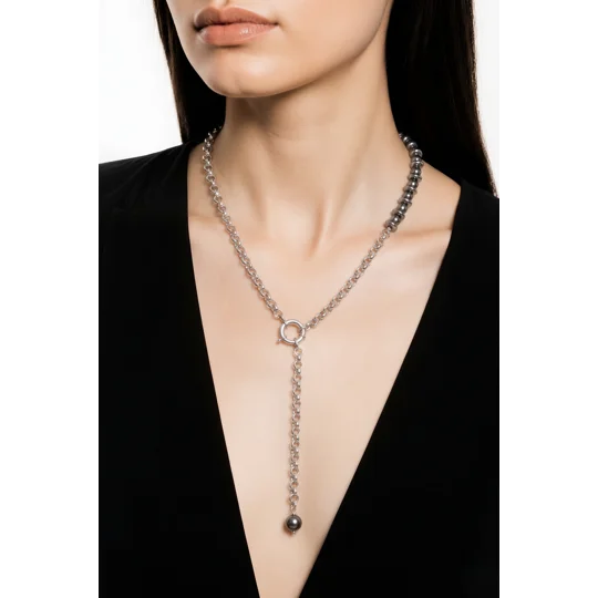 Silver Gunmetal Flow – Μακρύ Κολιέ με Αιματίτη