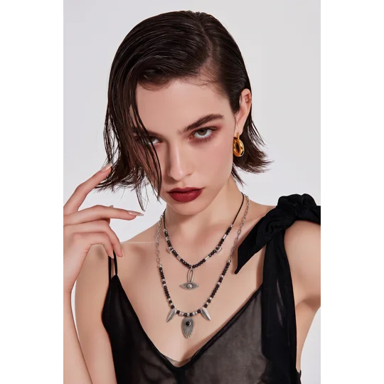 Κολιέ με Αιματίτη & Ασημί Στοιχεία | Hematite Necklace with Silver Details