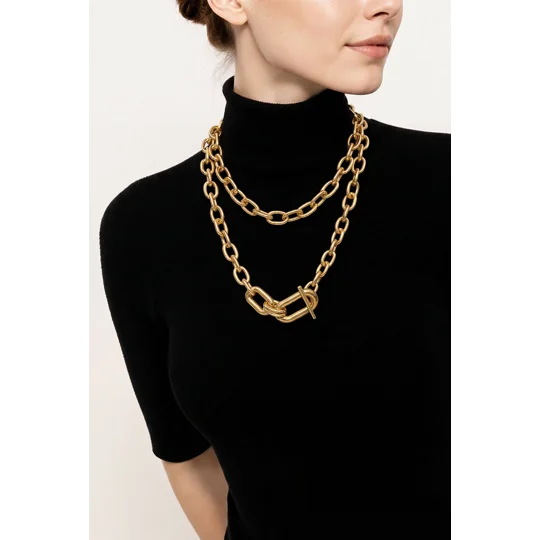 Σετ Δύο Επιχρυσωμένων Αλυσίδων με Κρίκους - Gold-Plated Double Chain Necklace Set