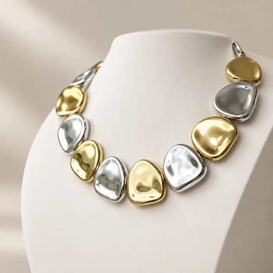 Duo Sculpt – Κοντό Κολιέ με Ασύμμετρα Στοιχεία / Duo Sculpt – Two-Tone Statement Necklace
