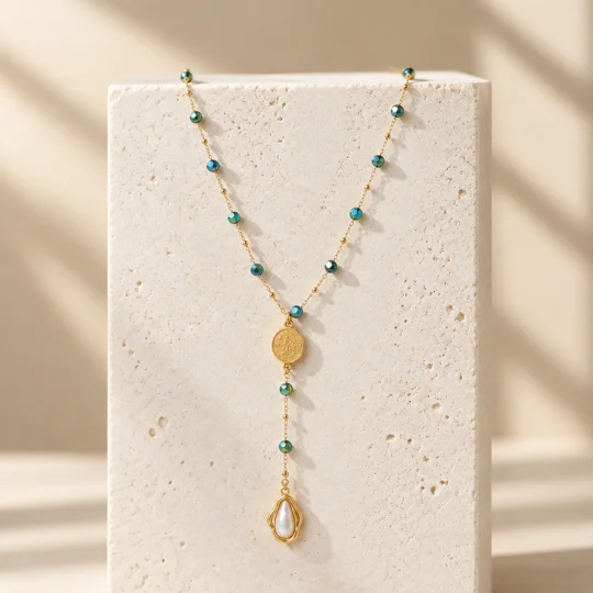 Green Glow Rosary – Μακρύ Ροζάριο με Πράσινα Κρύσταλλα / Green Glow Rosary – Long Crystal Necklace