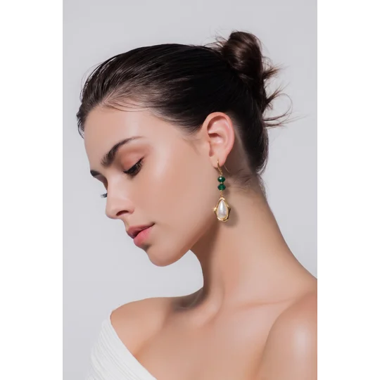 Jade & Pearl – Σκουλαρίκια με Νεφρίτη και Μαργαριτάρι / Jade & Pearl Earrings