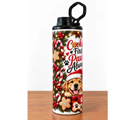 Dog Christmas Tumbler 20oz Cookies First Paws Always Holiday Pet Lover Gift