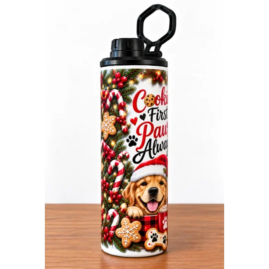 Dog Christmas Tumbler 20oz Cookies First Paws Always Holiday Pet Lover Gift