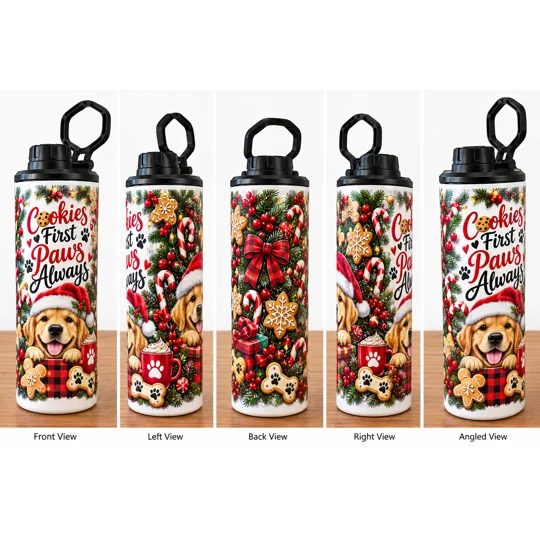 Dog Christmas Tumbler 20oz Cookies First Paws Always Holiday Pet Lover Gift