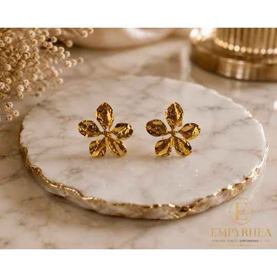 Golden Bloom Flower Stud Earrings