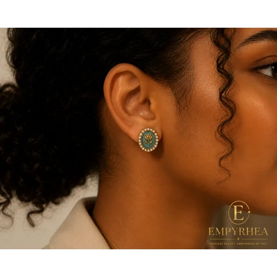 Emerald Rose Pearl Stud Earrings