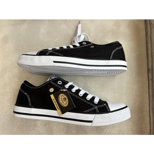 Brand New Dunlop Canvas Low Trainers Black White Plimsolls Pumps - UK Size 6.5