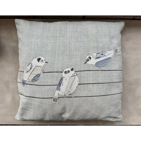 Next Home Blue & Grey Embroidered Birds Cushion - Like New