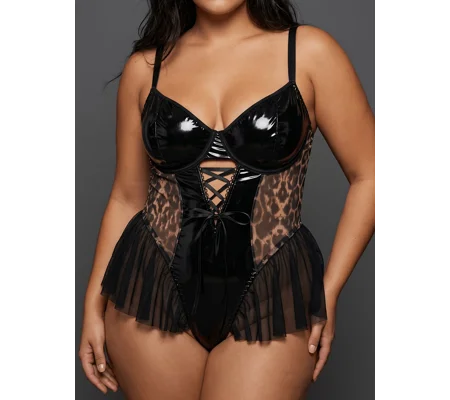 Plus Size Women'S Fashion Leopard Print Patchwork Cami Jumpsuit