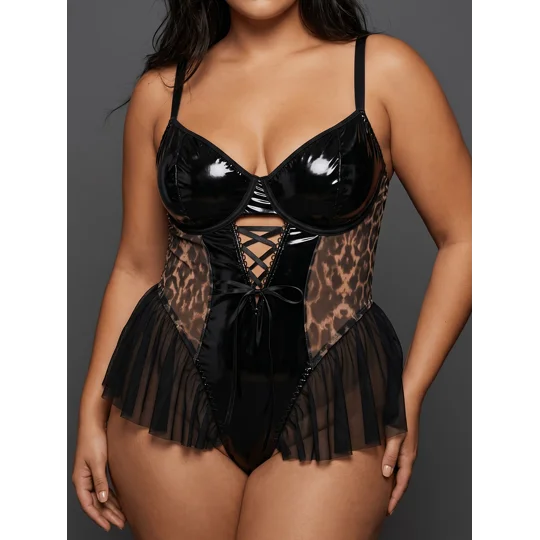 Plus Size Women'S Fashion Leopard Print Patchwork Cami Jumpsuit