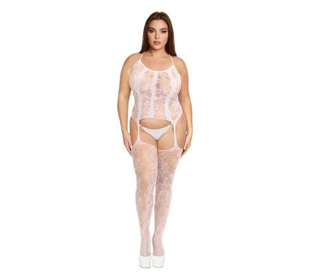 Me You Us Floral Lace Suspender Bodystocking White