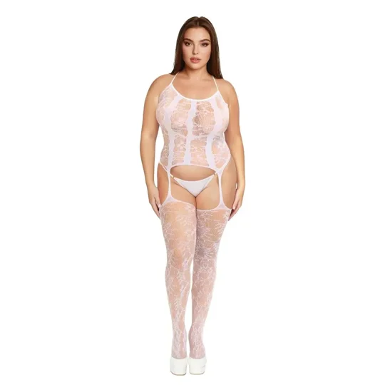 Me You Us Floral Lace Suspender Bodystocking White
