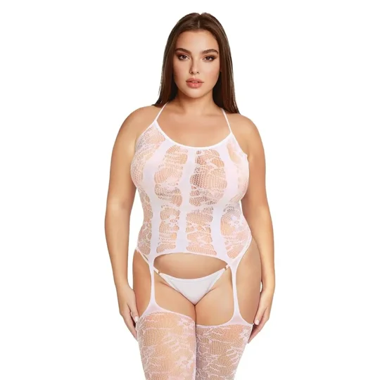 Me You Us Floral Lace Suspender Bodystocking White