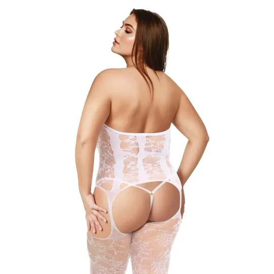 Me You Us Floral Lace Suspender Bodystocking White