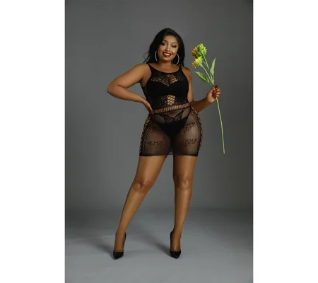 Moonlight Black Cut Out Floral Mini Dress Plus Size