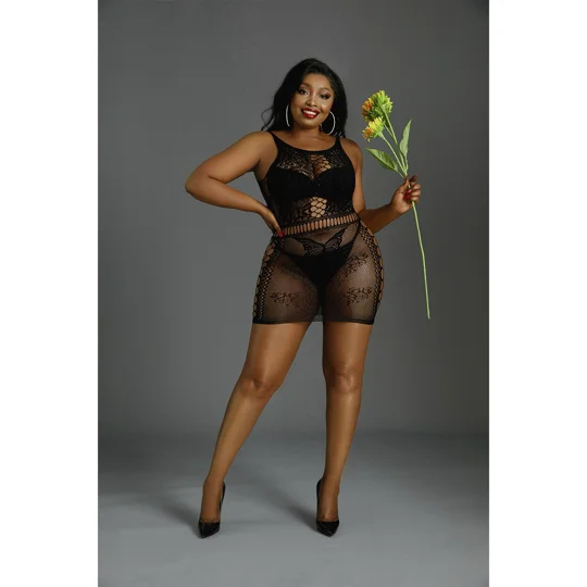 Moonlight Black Cut Out Floral Mini Dress Plus Size