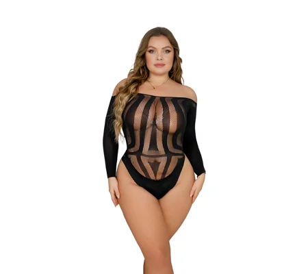 Lace by LJ Plus Size Long Sleeved Cut Out Back Bodysuit