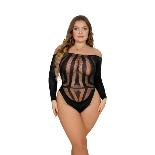 Lace by LJ Plus Size Long Sleeved Cut Out Back Bodysuit