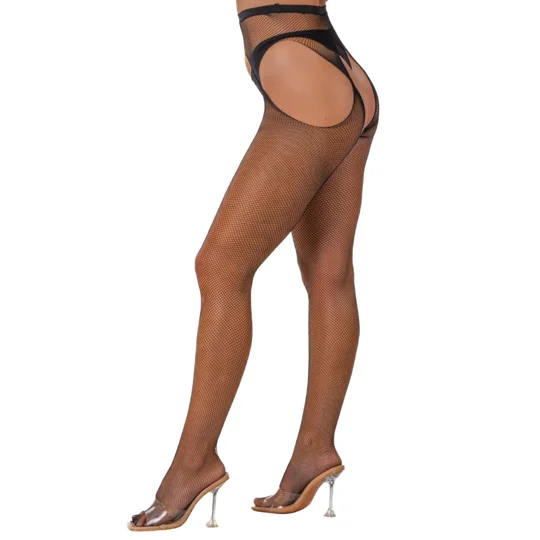 Lace by LJ Fishnet Crotchless Pantyhose Black