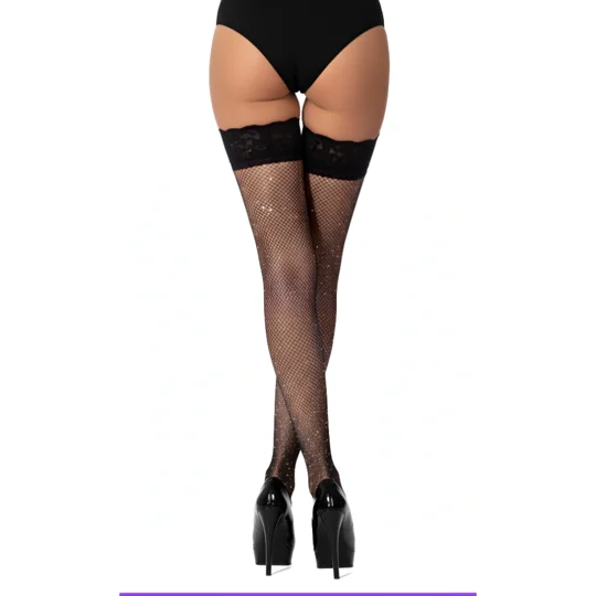 Lace by LJ Fishnet Thigh High Stockings with Rhinestones
