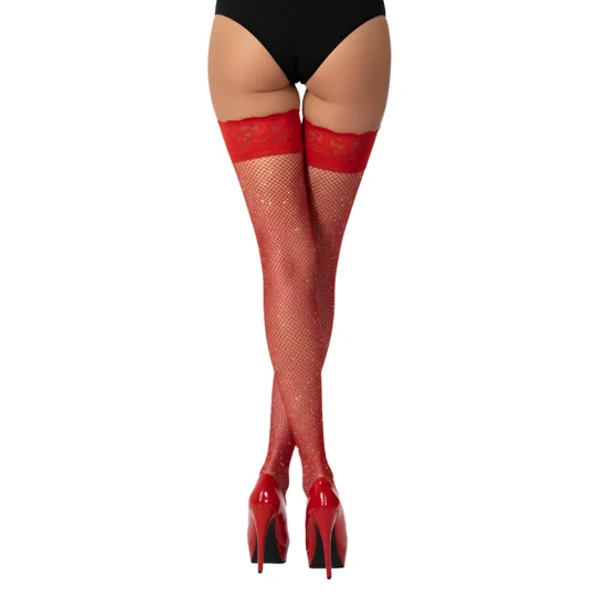 Lace by LJ Fishnet Thigh High Stockings with Rhinestones