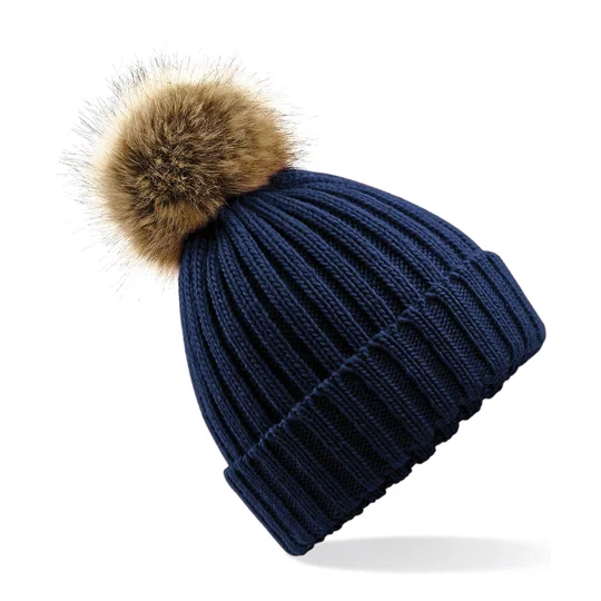 Beechfield Fur pop pom chunky beanie