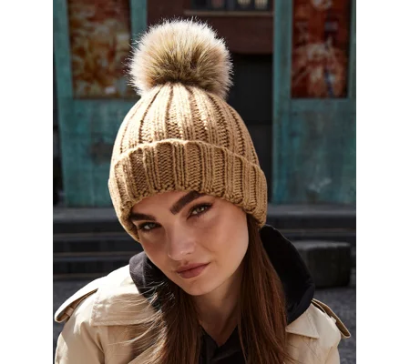 Beechfield Fur pop pom chunky beanie