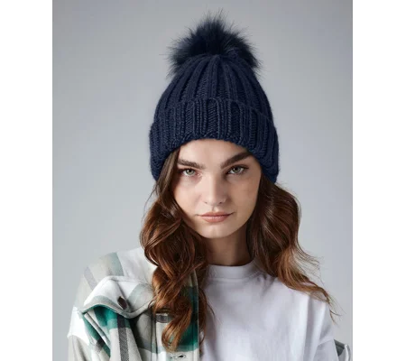 Beechfield Verbier fur pop pom chunky beanie