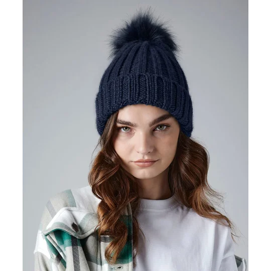 Beechfield Verbier fur pop pom chunky beanie