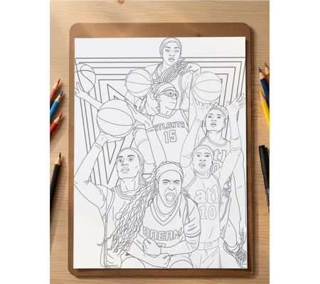 Atlanta Dream Coloring Sheet - Angel Reese, Allisha Gray, Naz Hillmon, DeWanna Bonner, Jordin Canada