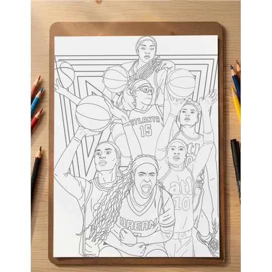 Atlanta Dream Coloring Sheet - Angel Reese, Allisha Gray, Naz Hillmon, DeWanna Bonner, Jordin Canada