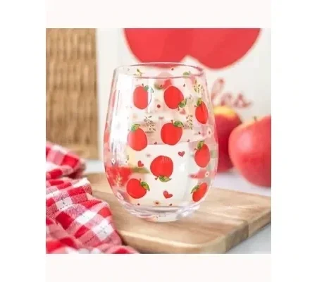 Apple Print Stemless Glass