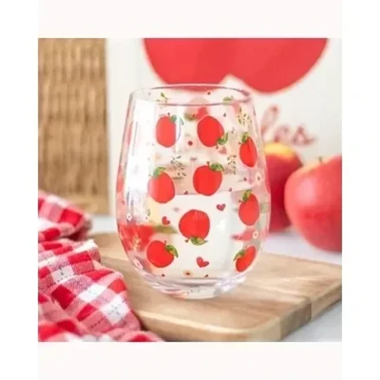 Apple Print Stemless Glass